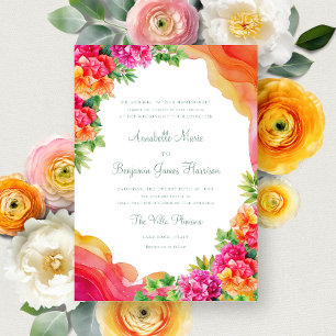Convite Casamento Elegante Orange Floral Bougainville Itál