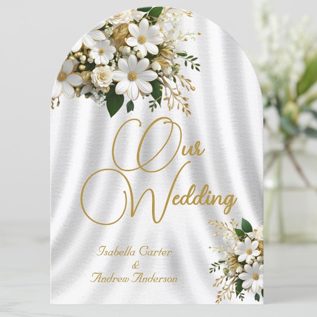 Convite Casamento Elegante Ornado Flores Branco Ouro (Criador carregado)