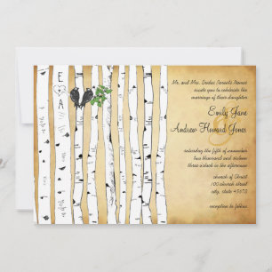 Convite Casamento Elegante Ouro Floresta Encantada Bétula