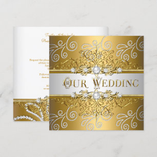 Convite Casamento Elegante Ouro Prata Renda Diamante