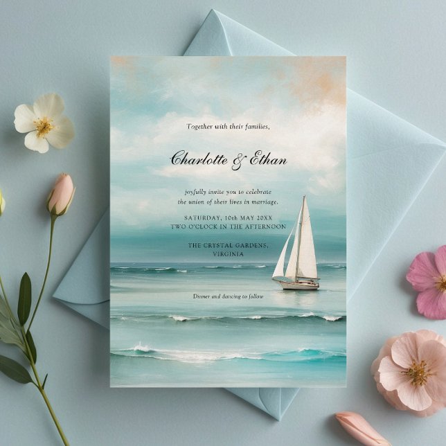 Convite Casamento elegante paisagístico "Sailboat" (Criador carregado)