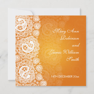 Convite Casamento elegante Paisley Lace Orange