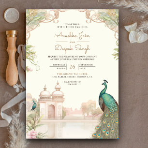 Convite Casamento Elegante Palácio Indiano Pavão Vintage