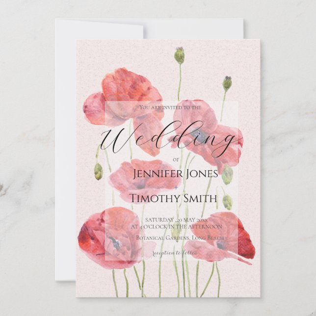 Convite casamento elegante papoula vermelha (Frente)
