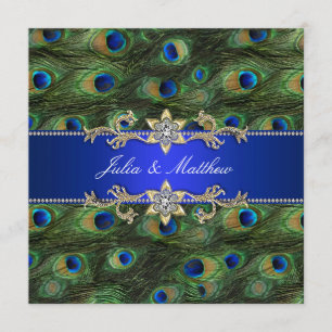 Convite Casamento Elegante Pavão Azul Real