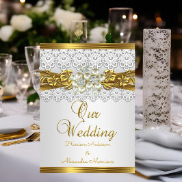 Convite Casamento Elegante Pérola Branca Dourado Renda Flo