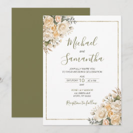 Convite Casamento Elegante Pérola Branca e Rosa Marfim