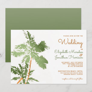 Convite Casamento Elegante Praia de Palmeiras Tropicais