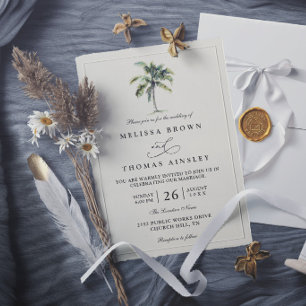 Convite Casamento Elegante Praia Tropical Árvore de Palmei