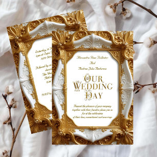 Convite Casamento Elegante Prata Dourada Placa de Moldura 