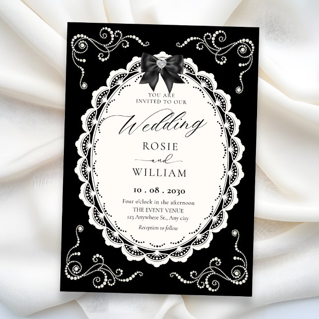 Convite Casamento elegante preto (Criador carregado)