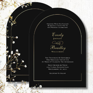 Convite Casamento Elegante Preto Branco Dourado Minimalist