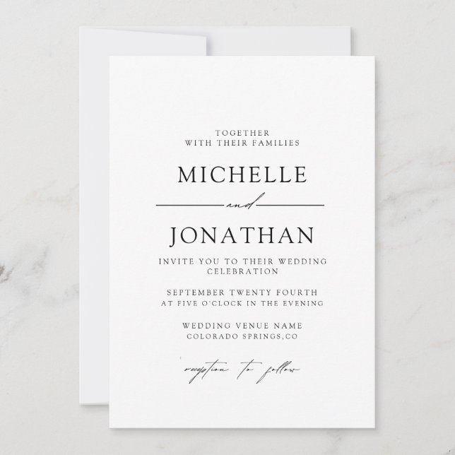 Convite Casamento Elegante Preto Branco Script | Tudo Em U (Frente)