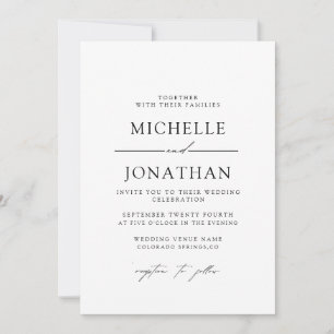 Convite Casamento Elegante Preto Branco Script   Tudo Em U