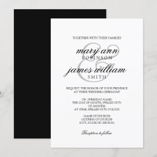 Convite Casamento elegante preto & branco simples