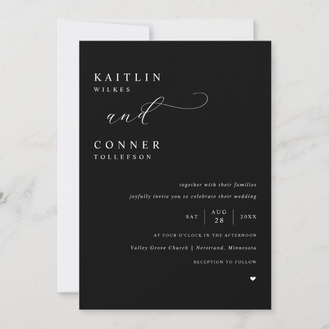 Convite Casamento Elegante Preto com Texto Branco (Frente)