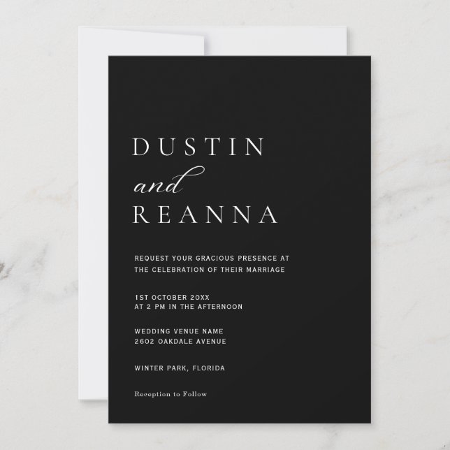 Convite Casamento Elegante Preto e Branco (Frente)