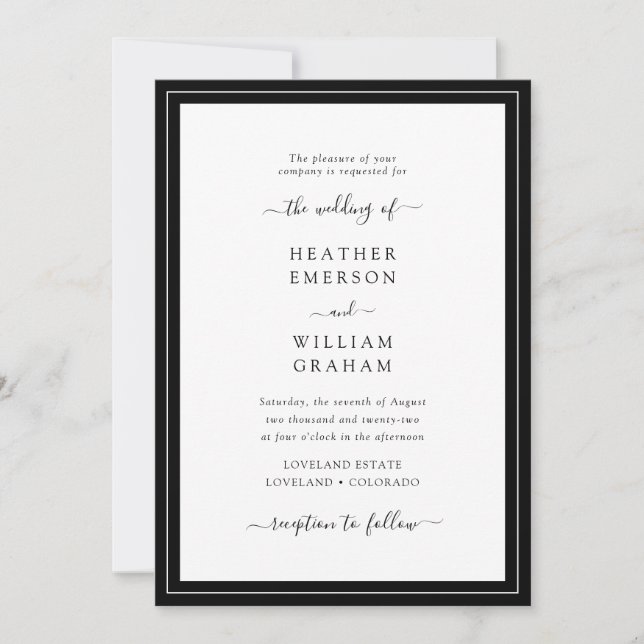 Convite Casamento Elegante Preto e Branco (Frente)