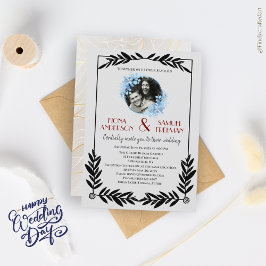 Convite Casamento Elegante Preto e Branco Dourado com Foto