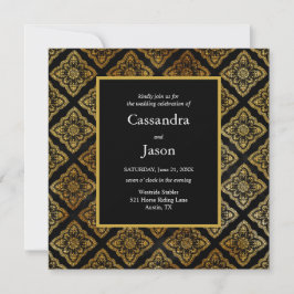 Convite Casamento Elegante Preto e Dourado