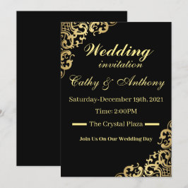 Convite Casamento Elegante Preto e Dourado