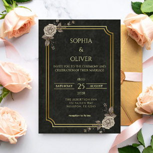Convite Casamento Elegante Preto Gótico Academia Sombria D