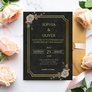 Convite Casamento Elegante Preto Gótico Academia Sombria D