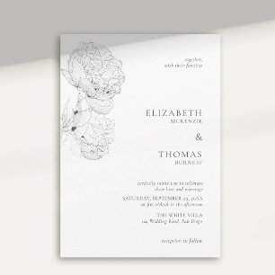 Convite Casamento Elegante Preto Preto de Tinta Branca Del