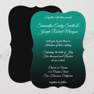 Convite Casamento elegante preto verde da caligrafia de