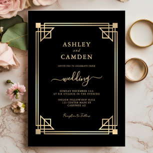 Convite Casamento Elegante Quadro Dourado Great Gatsby