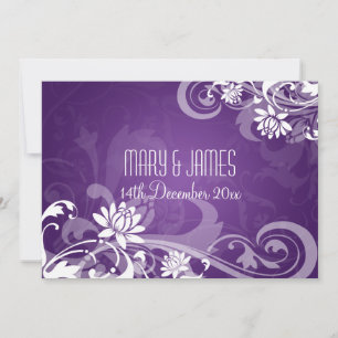 Convite Casamento Elegante Redemoinhos Florais Roxos