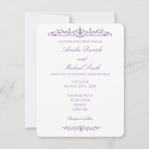 Convite Casamento Elegante Regência Roxo e Branco