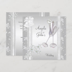 Convite Casamento Elegante Renda Branca Prata Floral