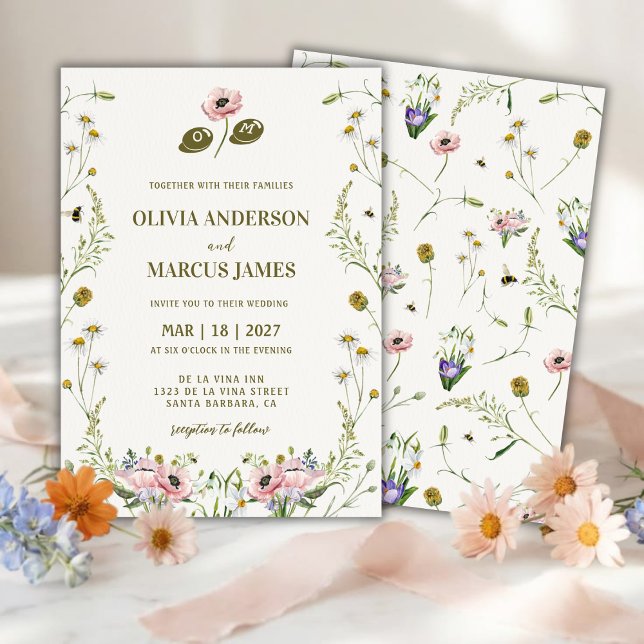 Convite Casamento Elegante Romântico de Flores Silvestres  (Criador carregado)