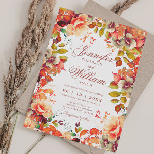Convite Casamento Elegante Romântico de outono Floral Româ