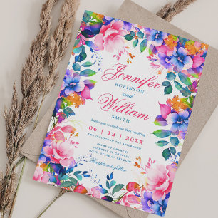 Convite Casamento Elegante Romântico Floral Vibrante Rainb