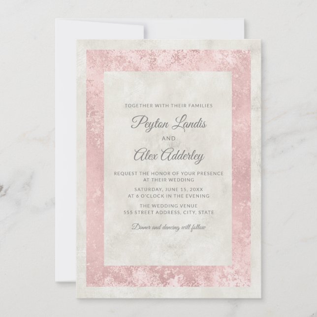 Convite Casamento Elegante Rosa Bege Creme Marfim (Frente)