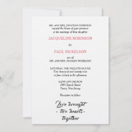 Convite Casamento Elegante Rosa Branco Dois Corações