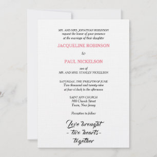 Convite Casamento Elegante Rosa Branco Dois Corações