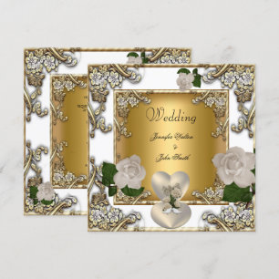 Convite Casamento Elegante Rosa Creme Dourado Branco