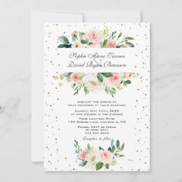 Convite Casamento Elegante Rosa Creme Floral Dourado Confe