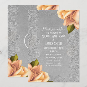 Convite Casamento Elegante Rosa de cinza Anticorpos Amarel