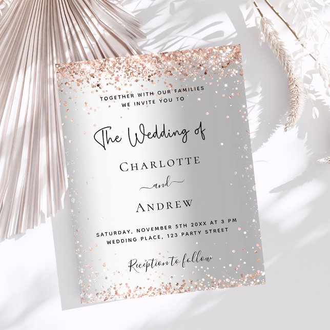 Convite Casamento elegante rosa de prata (Criador carregado)