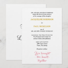 Convite Casamento Elegante Rosa Dourado Dois Corações