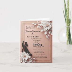 Convite Casamento Elegante Rosa Dourado Floral