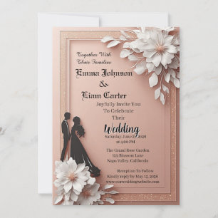 Convite Casamento Elegante Rosa Dourado Floral