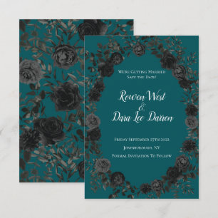 Convite Casamento Elegante Rosa Gótico de Teal Negro