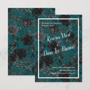 Convite Casamento Elegante Rosa Gótico de Teal Negro