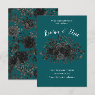 Convite Casamento Elegante Rosa Gótico de Teal Negro