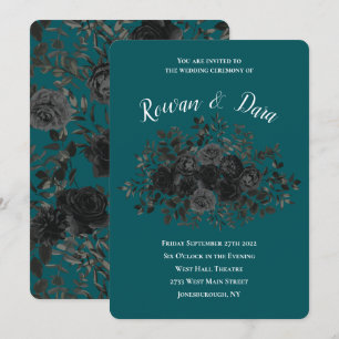 Convite Casamento Elegante Rosa Gótico de Teal Negro